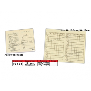 TC1-31 days 1-31 Time Card